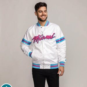 G-III SPORTS MIAMI HEAT ORIGINAL VICE VARSITY STARTER JACKET